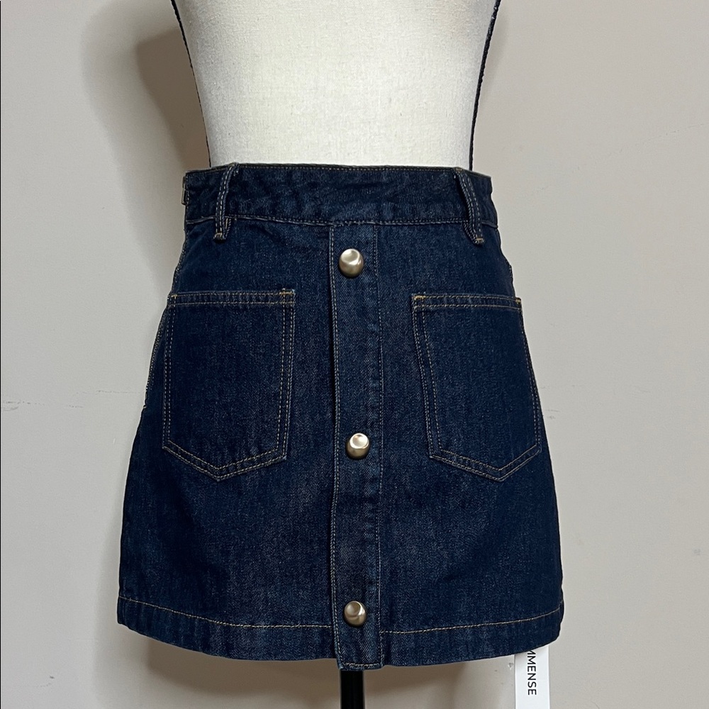 👖🚙👥Dark Blue Button-Front Denim Mini Skirt - Picture 6 of 14